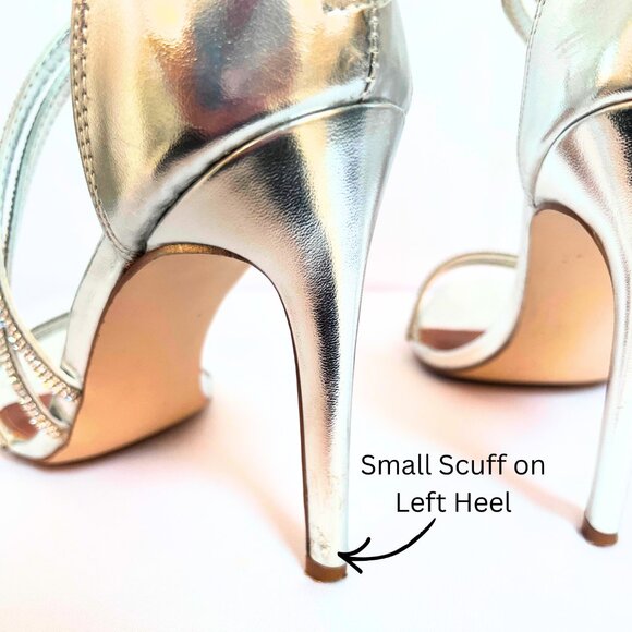 Steve Madden 9M Silver Sparkly Strappy Heels | Rhinestone Stilettos 4.5" - Picture 10 of 10